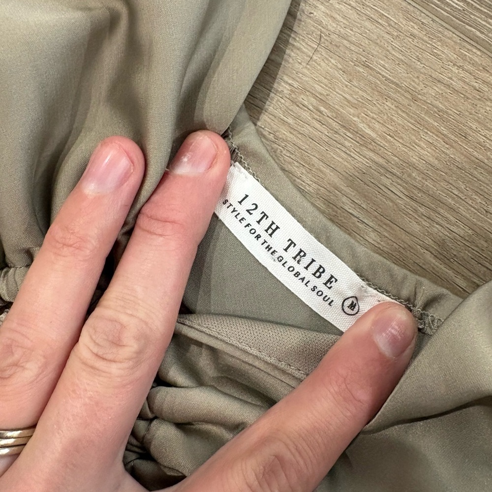 12th tribe taupe satin jumpsuit size medium with waist chain! - Picture 3 of 4